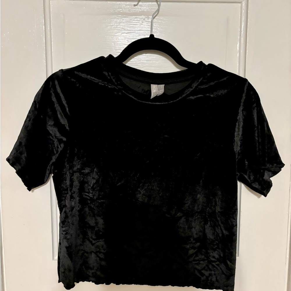 ASOS Black Velvet Short Sleeve Top